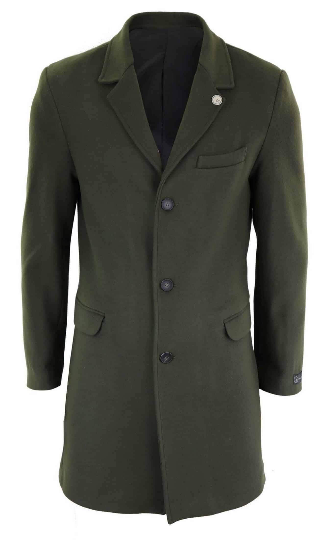 Men's Classic Wool Long Overcoat-Olive Green: Buy Online - Happy