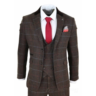 Men's Dark Brown Tweed Suit - Cavani Tommy