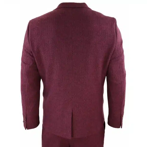 Men's Herringbone Wine Maroon 3 Piece Tweed Suit - STZ11