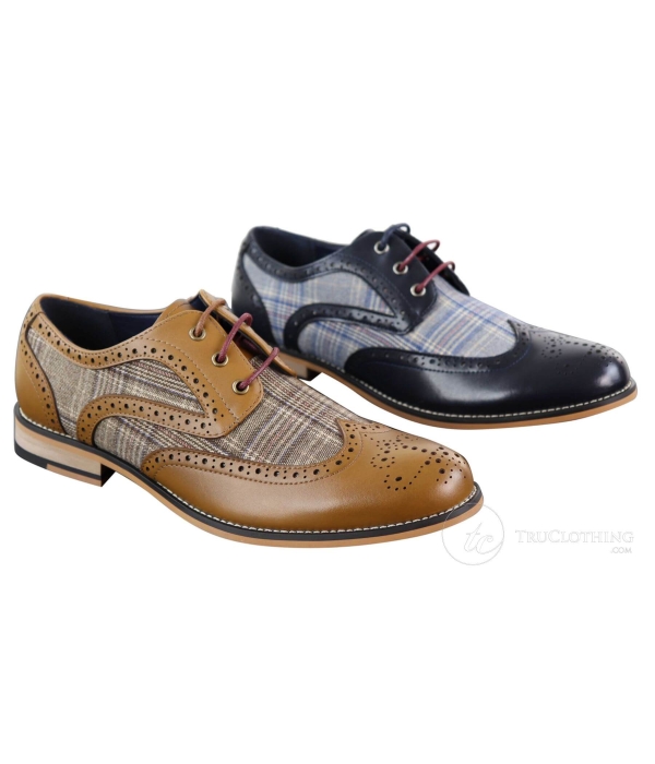 Men's Leather and Tweed Vintage Shoes - Cavani Oslo