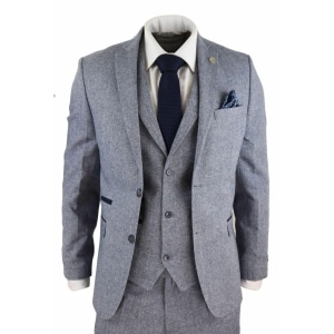 Men’s Light Blue Vintage Tweed 3 Piece Suit – STZ13