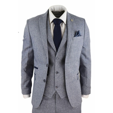 Men's Light Blue Vintage Tweed 3 Piece Suit - STZ13: Buy Online - Happy ...
