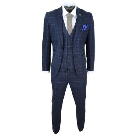 Men's Navy-Blue Tweed Check Suit - Paul Andrew Harvey: Buy Online ...