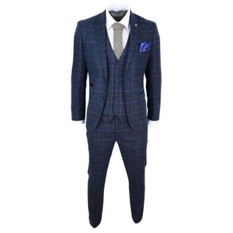 Men's Navy-Blue Tweed Check Suit - Paul Andrew Harvey: Buy Online ...