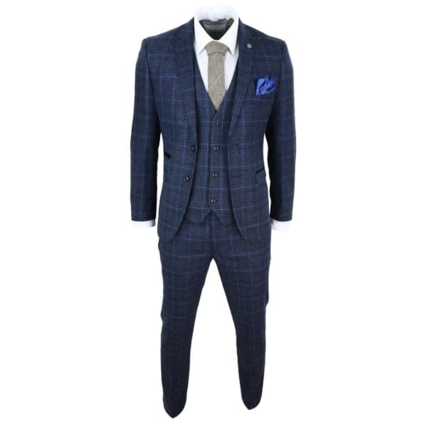 Men's Navy-Blue Tweed Check Suit - Paul Andrew Harvey