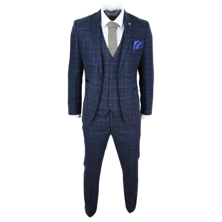 Men's Navy-Blue Tweed Check Suit - Paul Andrew Harvey: Buy Online ...