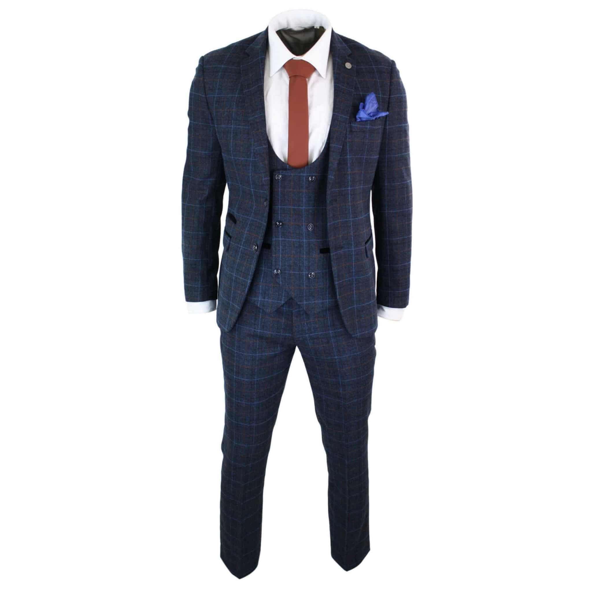 Men's Navy-blue Tweed Check Suit - Paul Andrew Harvey 