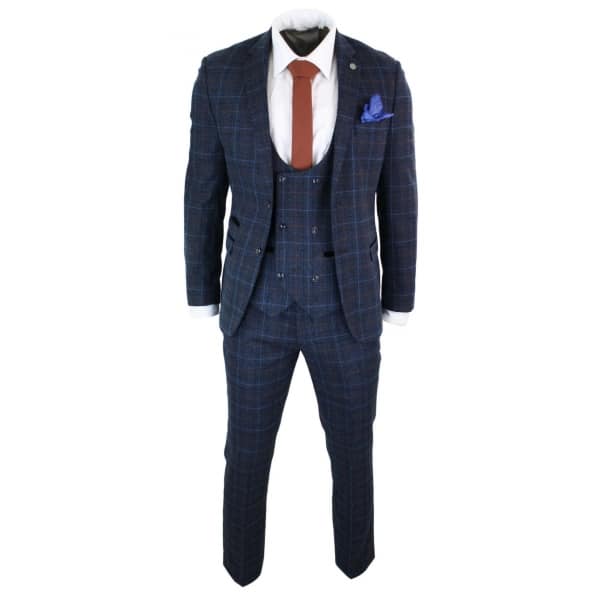 Men's Navy-Blue Tweed Check Suit - Paul Andrew Harvey | Happy Gentleman