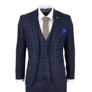 Men’s Navy-Blue Tweed Check Suit – Paul Andrew Harvey