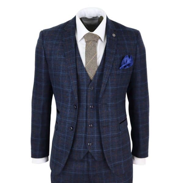 Men's Navy-Blue Tweed Check Suit - Paul Andrew Harvey