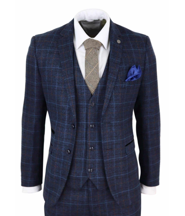 Men's Navy-Blue Tweed Check Suit - Paul Andrew Harvey