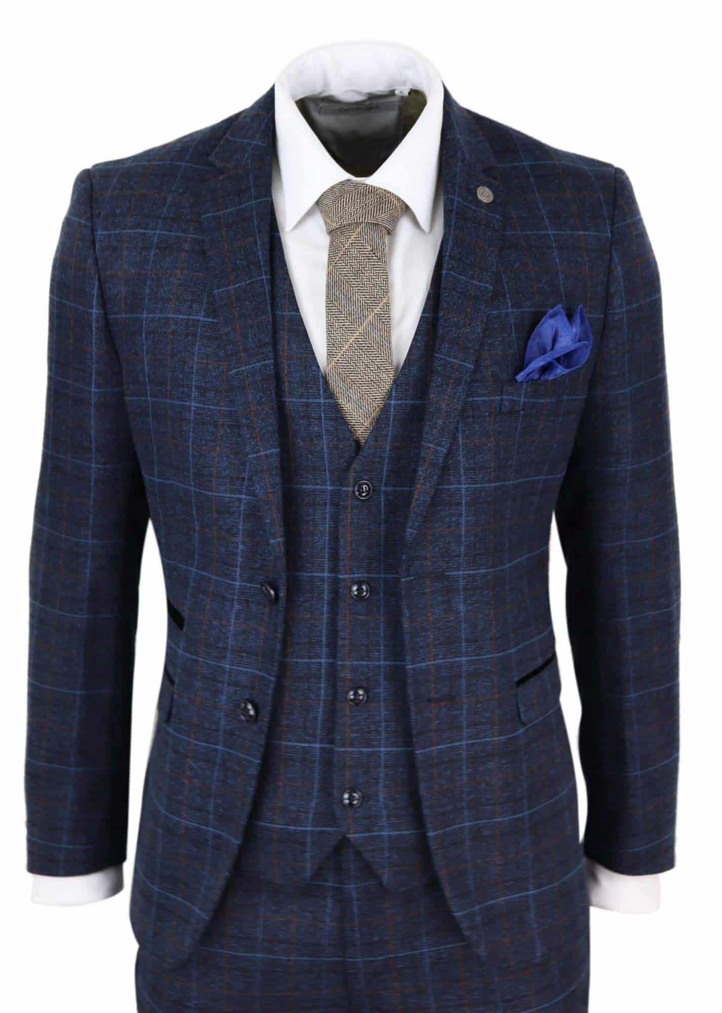 Men's Navy-Blue Tweed Check Suit - Paul Andrew Harvey: Buy Online ...