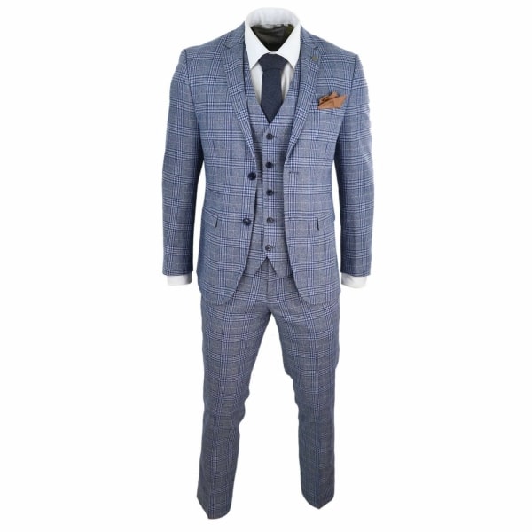 Mens 3 Piece Blue-Grey Vintage Suit - Paul Andrew Victor