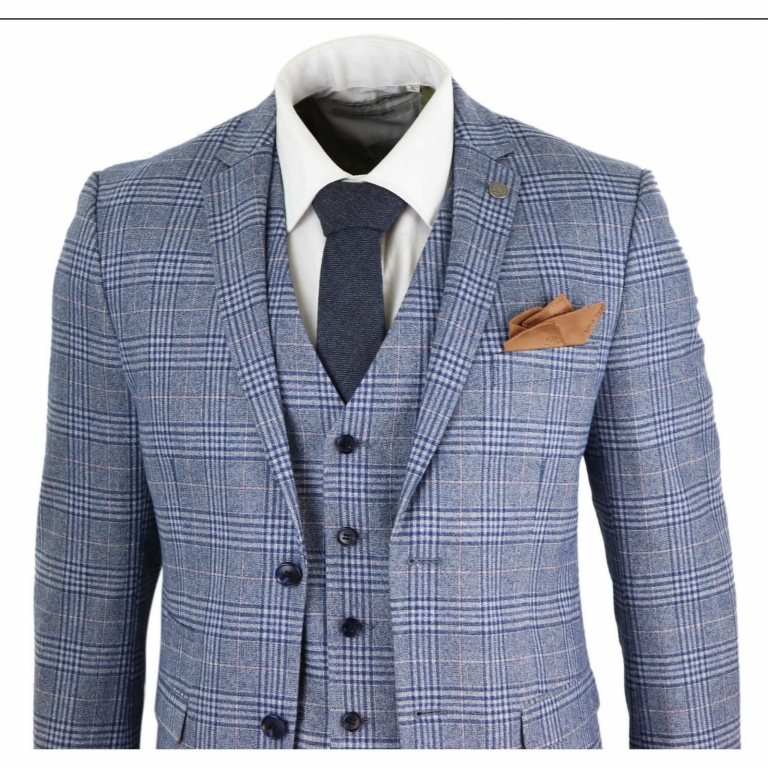 Mens 3 Piece Blue-Grey Vintage Suit - Paul Andrew Victor: Buy Online ...