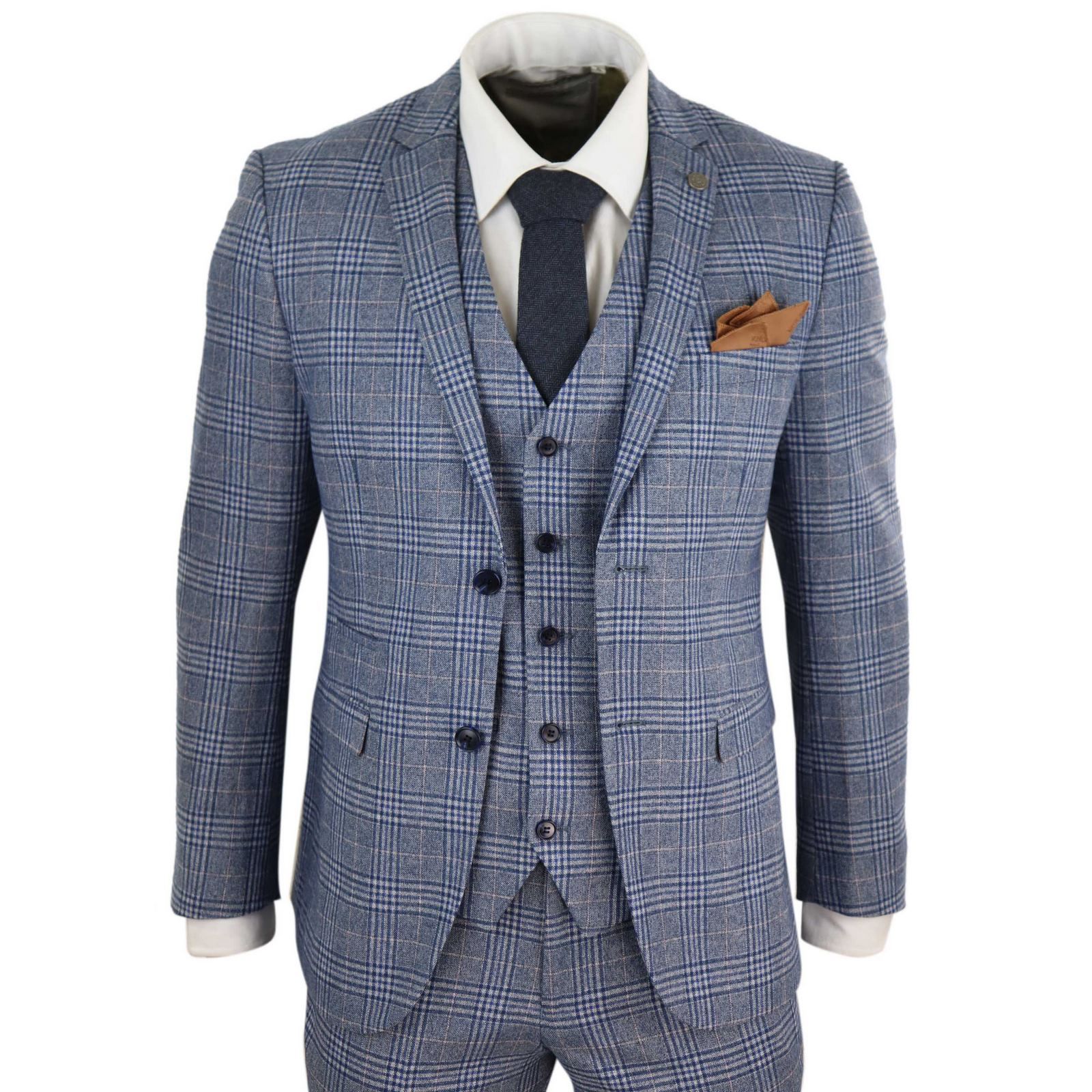 Mens 3 Piece Blue-Grey Vintage Suit - Paul Andrew Victor: Buy Online ...