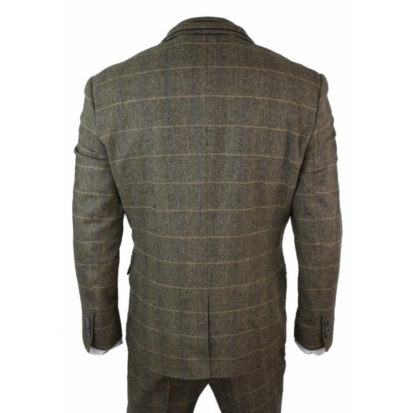 Cavani Albert - Men's Herringbone Tweed Check 3 Piece Suit - Tan Brown