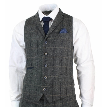 Cavani Albert - Men's Herringbone Tweed Check 3 Piece Suit - Charcoal ...