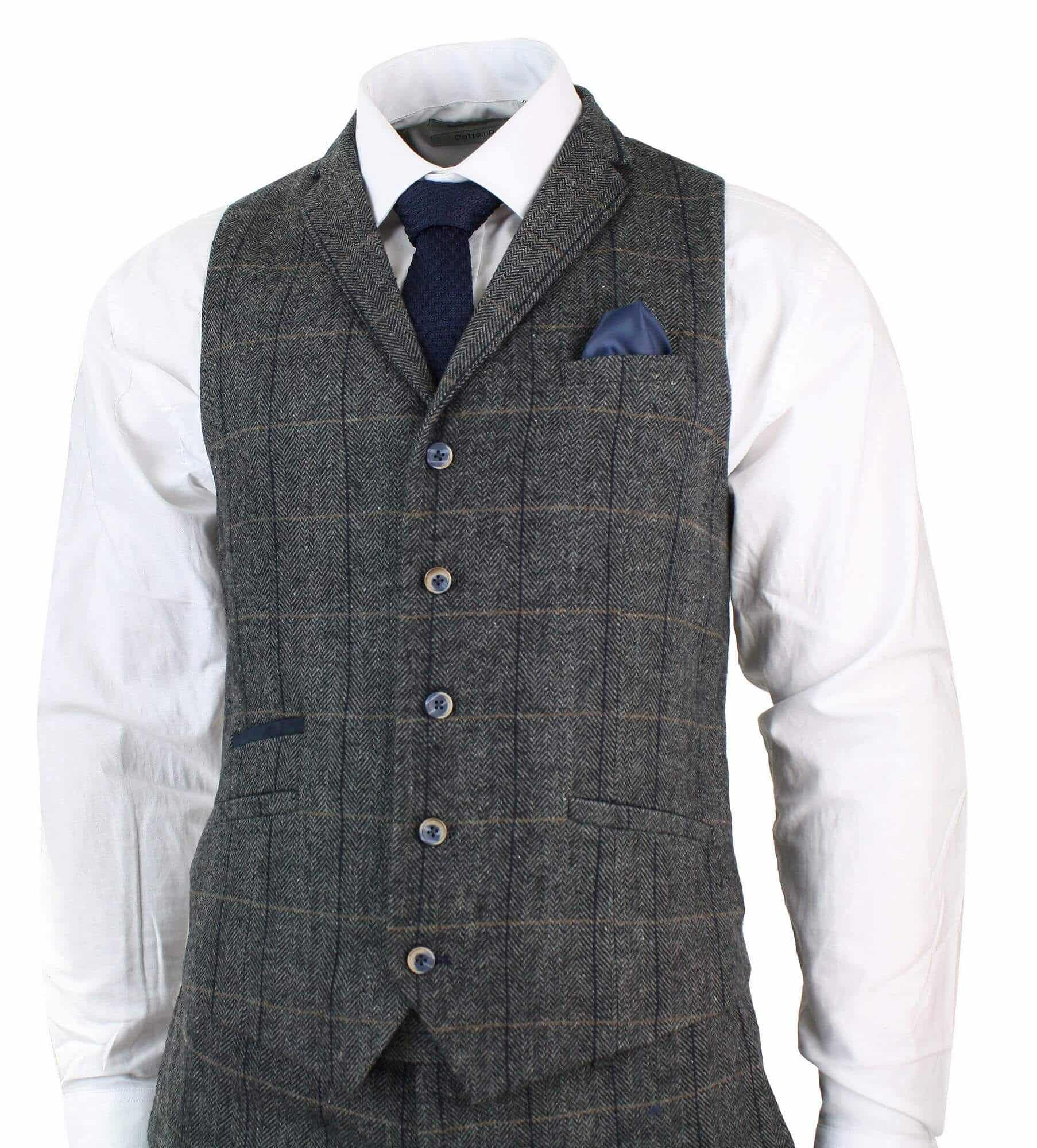 Cavani Albert - Men's Herringbone Tweed Check 3 Piece Suit - Charcoal ...