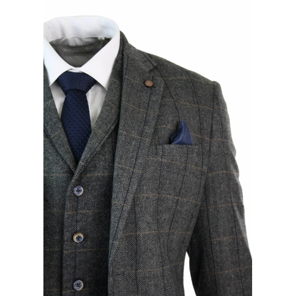 Cavani Albert - Men's Herringbone Tweed Check 3 Piece Suit - Charcoal