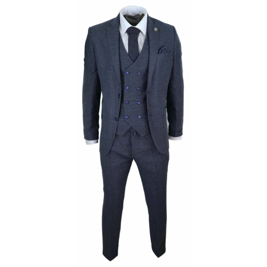 Mens 3 Piece Navy Suit with Double Breasted Waistcoat: Buy Online ...