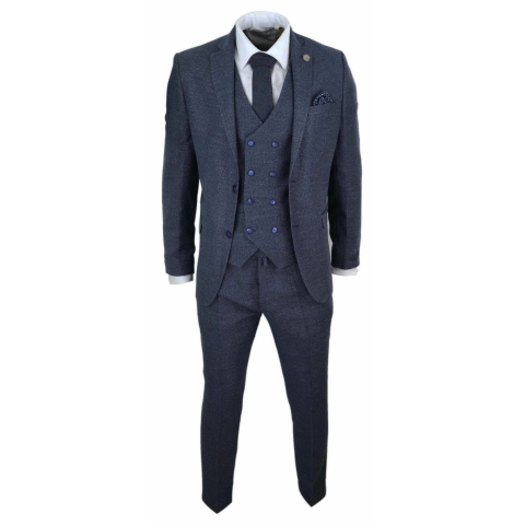 Mens 3 Piece Navy Suit with Double Breasted Waistcoat: Buy Online ...