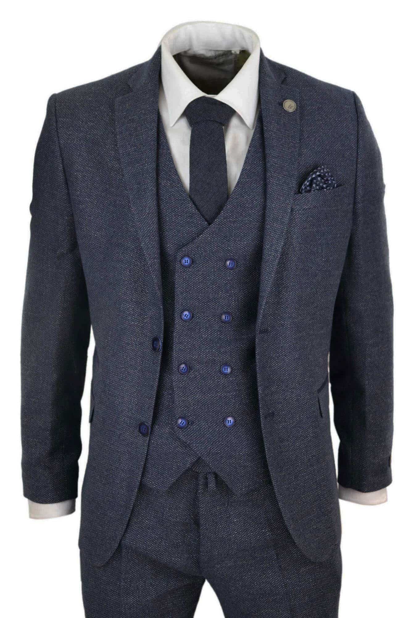 Mens 3 Piece Navy Suit with Double Breasted Waistcoat: Buy Online ...