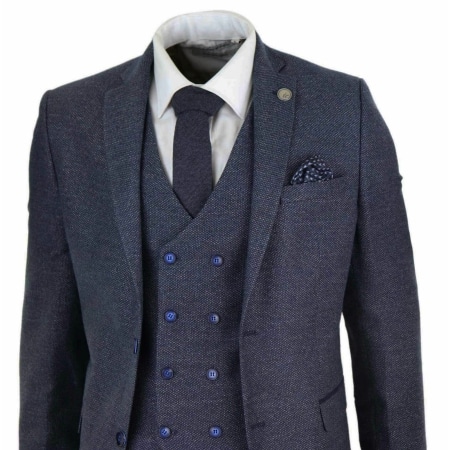Mens 3 Piece Navy Suit with Double Breasted Waistcoat: Buy Online ...