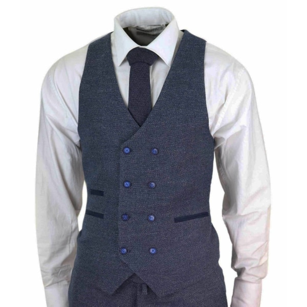Mens 3 Piece Navy Suit with Double Breasted Waistcoat