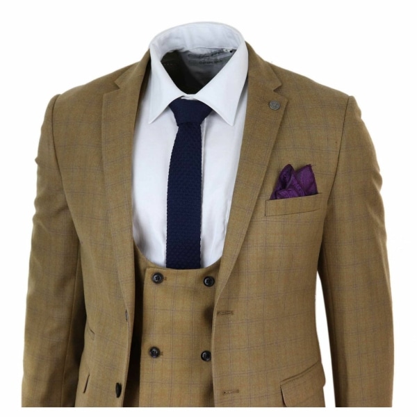 Mens 3 Piece Tan-Brown Suit with Double Breasted Waistcoat - Paul Andrew Ford