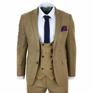 Mens 3 Piece Tan-Brown Suit with Double Breasted Waistcoat – Paul Andrew Ford