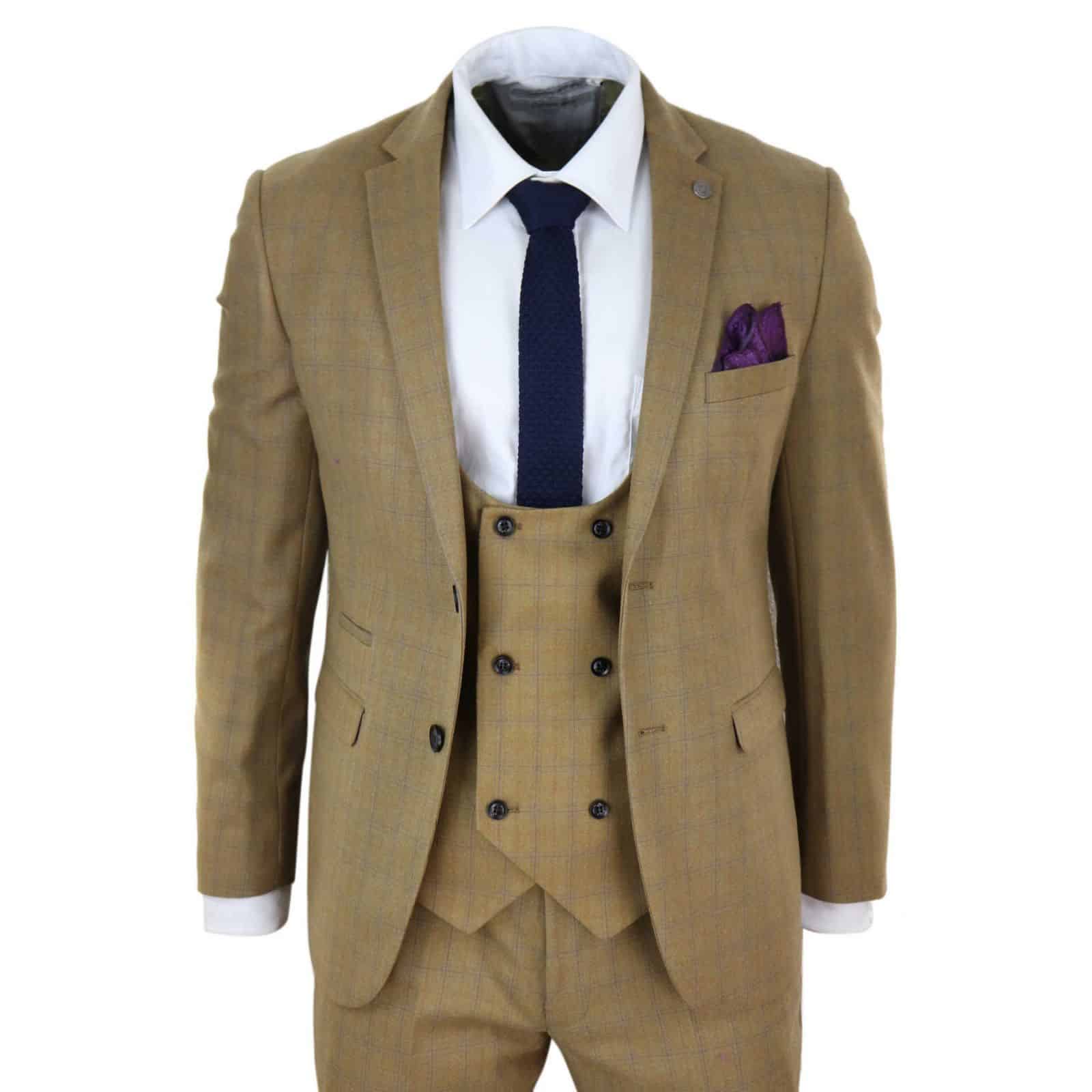 Mens 3 Piece Tan-Brown Suit with Double Breasted Waistcoat - Paul Andrew Ford