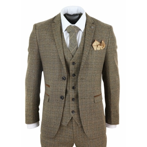 Mens 3 Piece Tweed Check Suit - Brown: Buy Online - Happy Gentleman