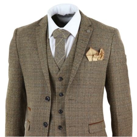 Mens 3 Piece Tweed Check Suit - Brown: Buy Online - Happy Gentleman