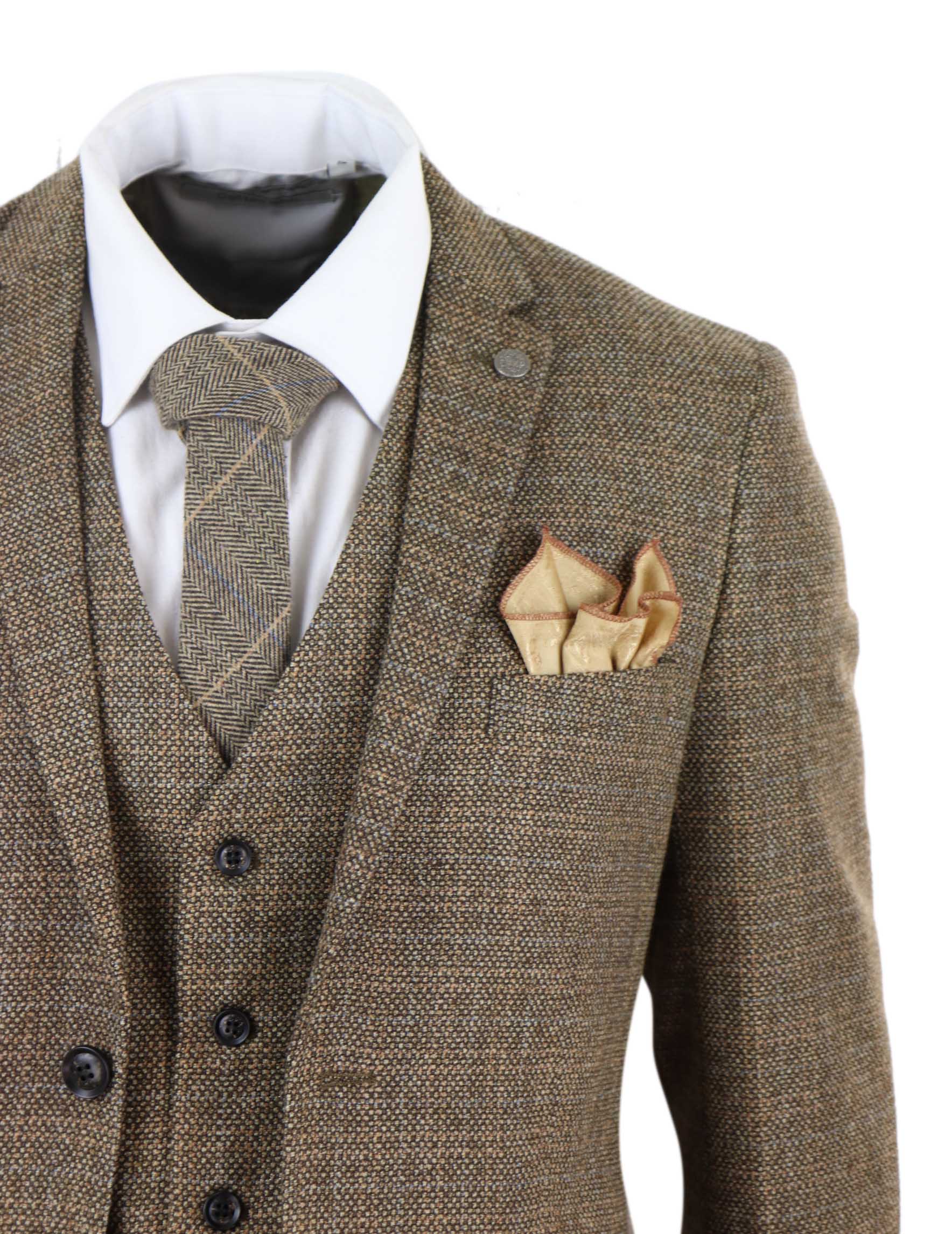 Herren 3 Stück Tweed Check Anzug - Braun: Online kaufen - Happy Gentleman