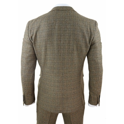 Mens 3 Piece Tweed Check Suit - Brown: Buy Online - Happy Gentleman