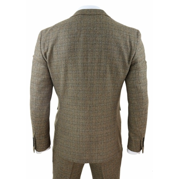 Mens 3 Piece Tweed Check Suit - Brown