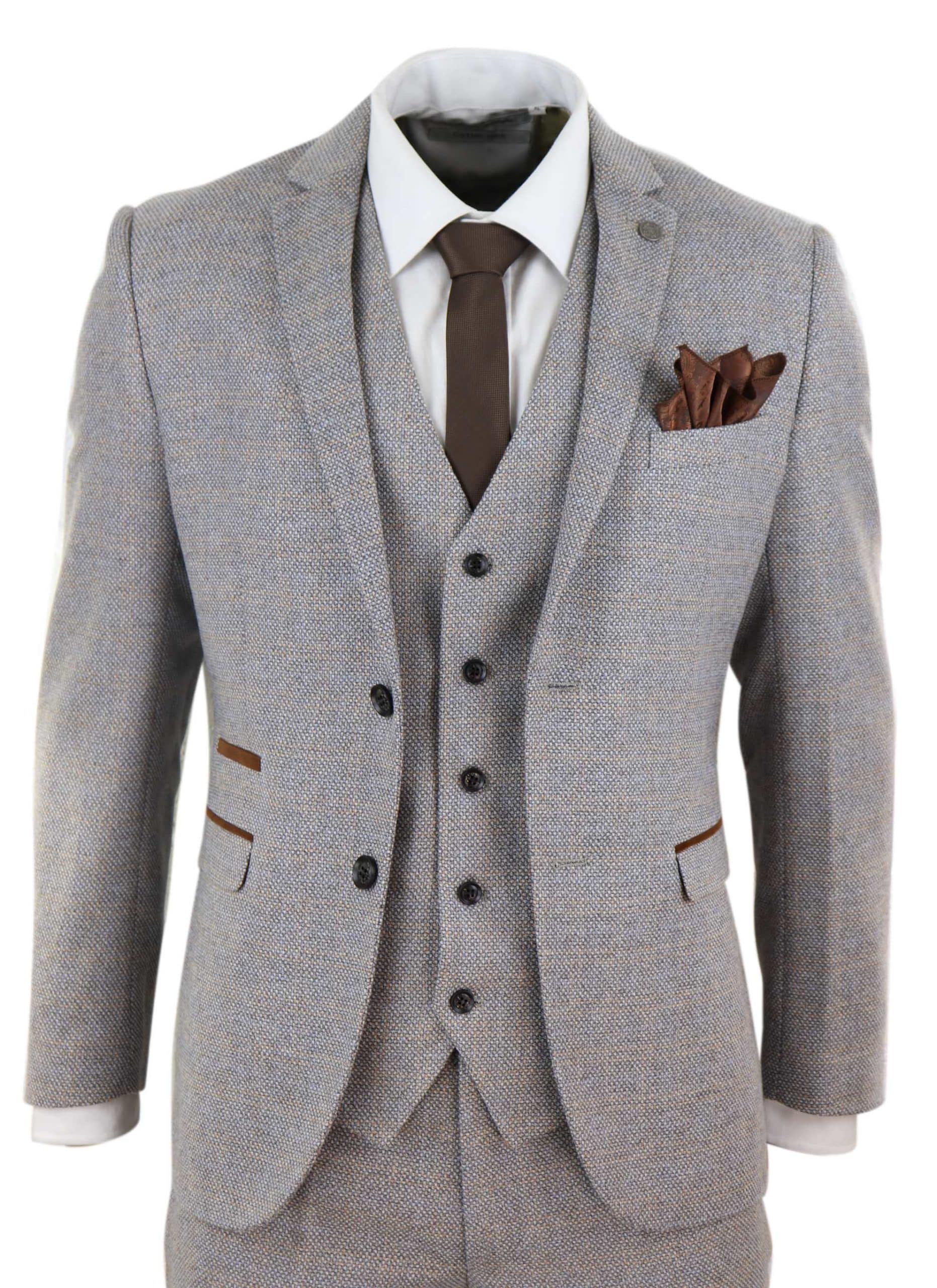 Mens 3 Piece Tweed Check Suit - Cream: Buy Online - Happy Gentleman