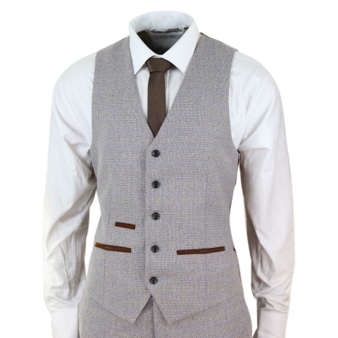 Mens 3 Piece Tweed Check Suit - Cream: Buy Online - Happy Gentleman