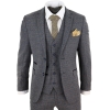 Mens 3 Piece Tweed Check Suit - Navy Blue