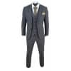 Mens 3 Piece Tweed Check Suit - Navy Blue