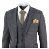 Mens 3 Piece Tweed Check Suit - Navy Blue