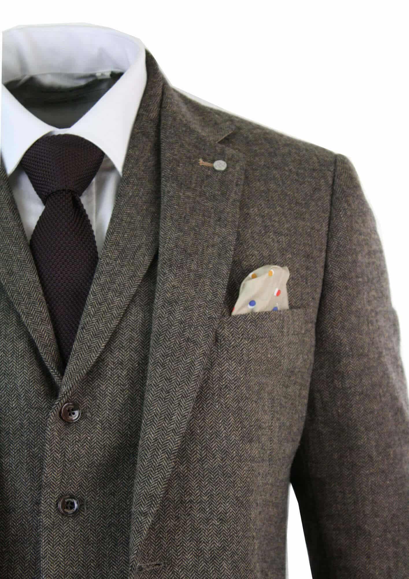 Suits And Blazers Men Mens Dark Brown Herringbone Tweed Blue Red Check 3