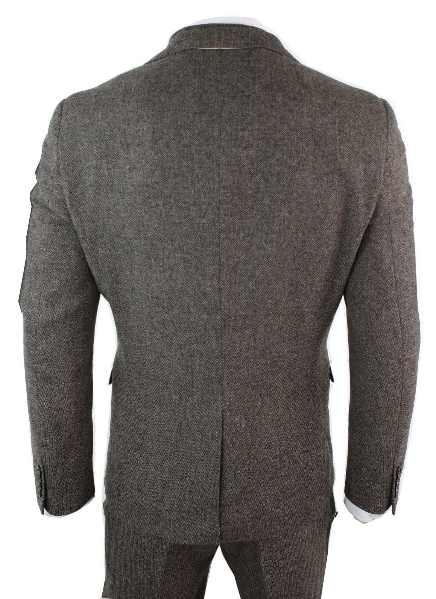 Mens Navy Wool Mix 3 Piece Suit Vintage Herringbone Tweed Smart Tailored Fit UK 