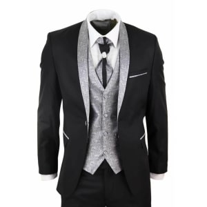 Herren 4 Stück Anzug mit Schalkragen - Schwarz/Silber