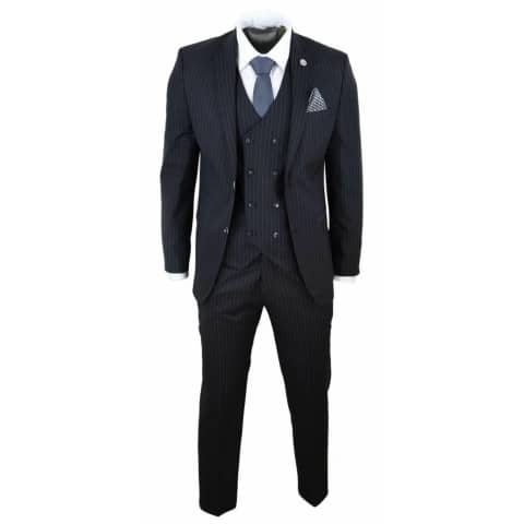 Mens Black 3 Piece Pinstripe Suit: Buy Online - Happy Gentleman United ...