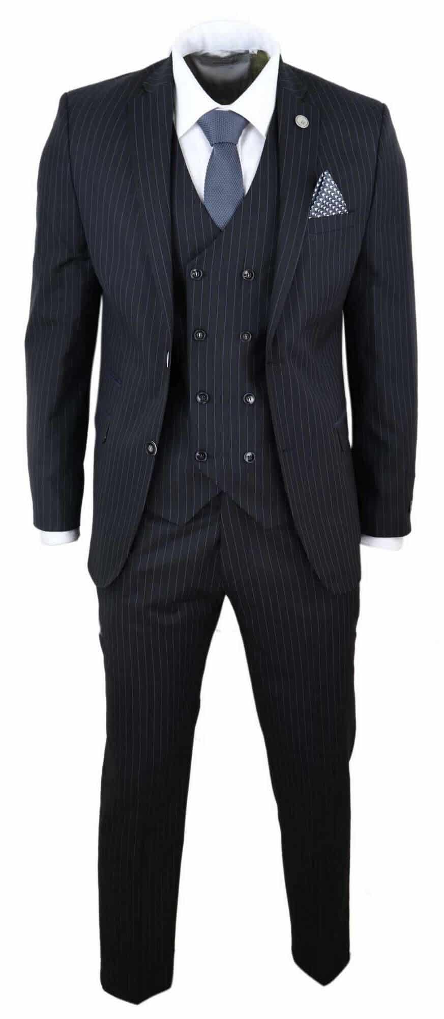 Mens Black 3 Piece Pinstripe Suit Buy Online Happy Gentleman United States