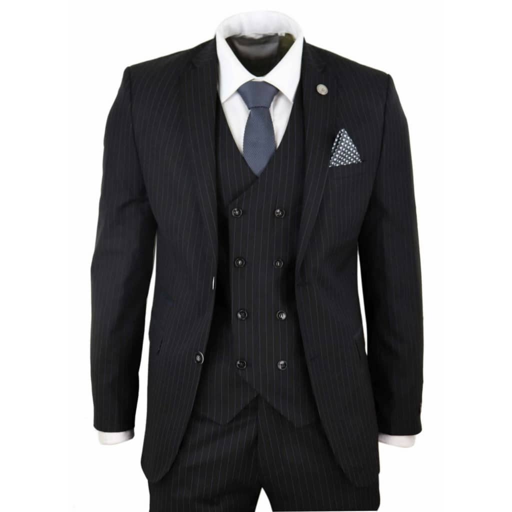 Mens Black 3 Piece Pinstripe Suit: Buy Online - Happy Gentleman United ...