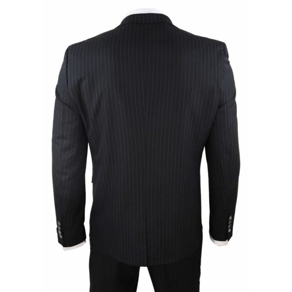 Mens  Black 3 Piece Pinstripe Suit
