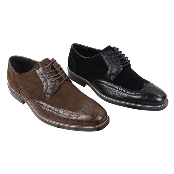 Mens Black Brown Suede & Snake Leather Brogues Shoes Gatsby Vintage