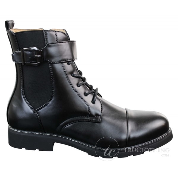 Mens Black Military Army Navy Ankle Boots Casual Zip Laced Belted Buckle
